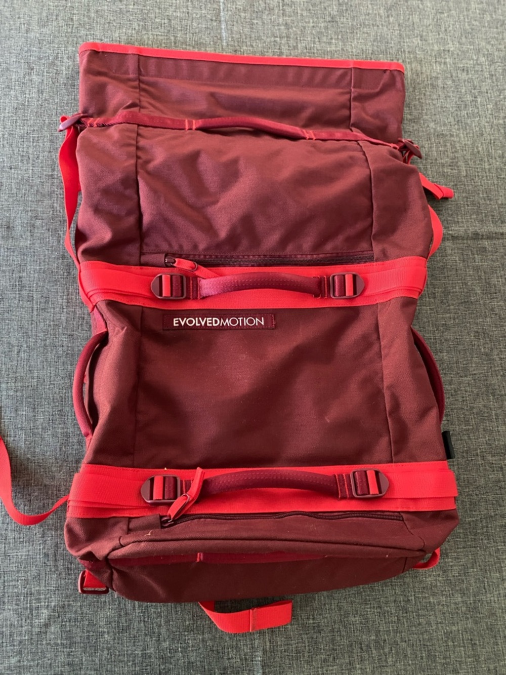Maroon Empack Roll-Top Weight Lifting Travel Backpack with Water Weights